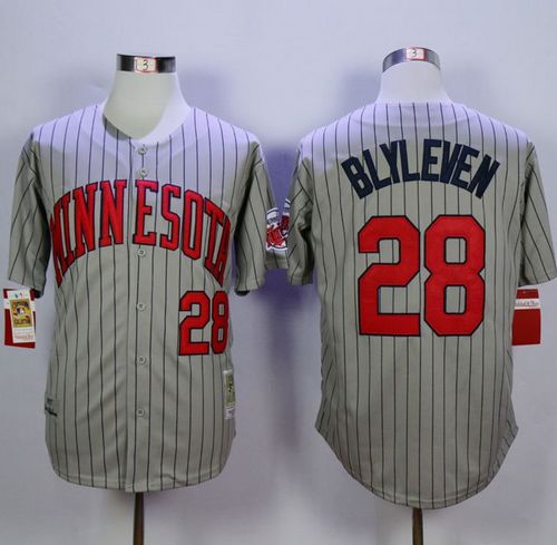 Mitchell And Ness 1987 Twins #28 Bert Blyleven Grey Throwback Stitched MLB Jersey - Click Image to Close